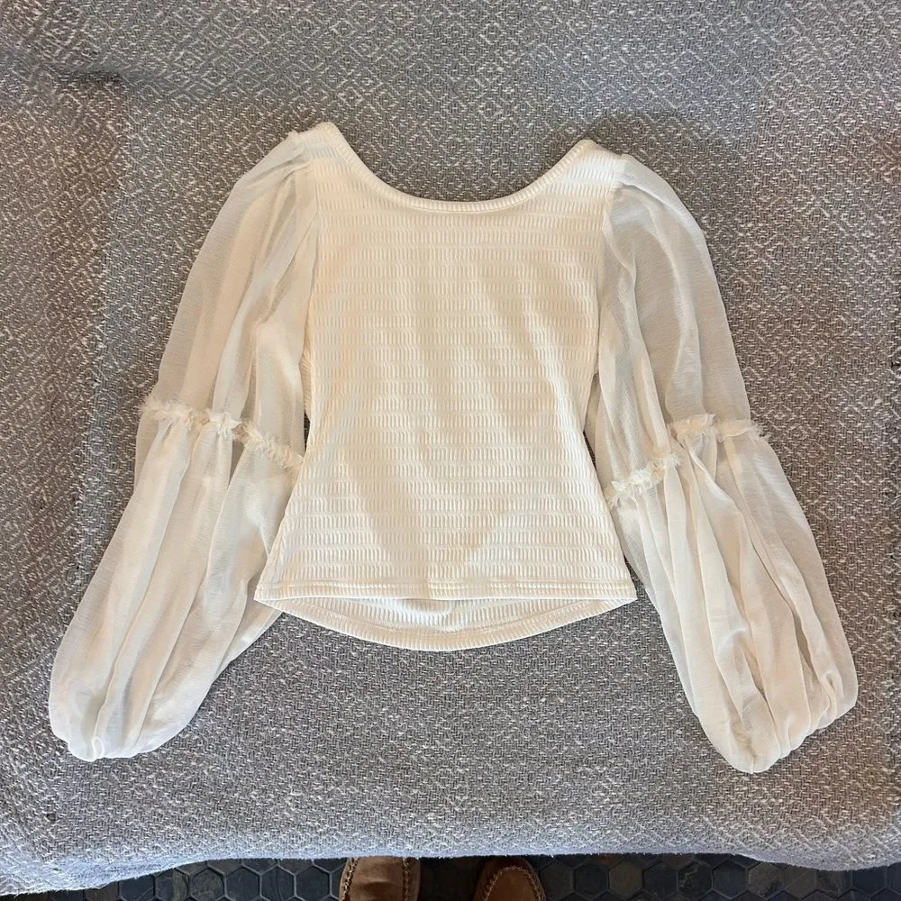 Anthropologie Cream Blouse with Puff Sleeves